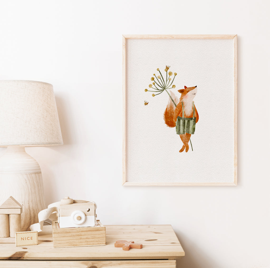 Poster Set bestehend aus Fiete Fuchs Poster und Bienen Bär Poster für Kinderzimmer Dekoration